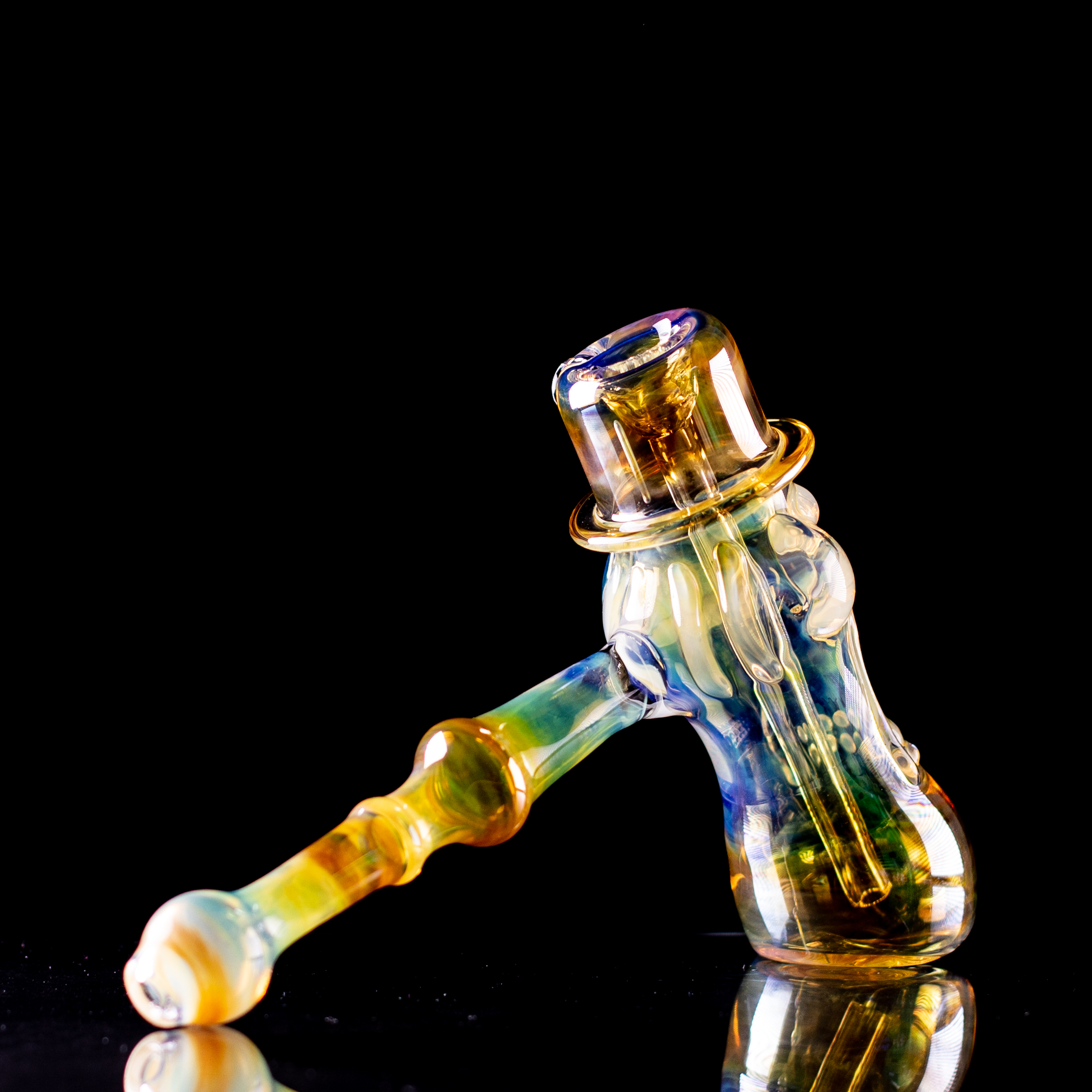 Fumed Hammer Skull with Hat Bubbler Pipe